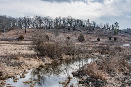 Kleiner Round Top und Plum Run an einem Winternachmittag, Gettysburg Pennsylvania USA