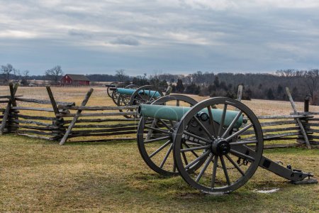 Die Felder der Streikposten an einem stürmischen Märztag, Gettysburg Pennsylvania USA