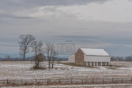 Historic Stone Barn on a Snowy Afternoon, Gettysburg PA USA