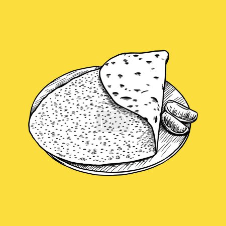 Illustration for Turkish Lahmacun Icon, Sketch and Vintage style. - Royalty Free Image