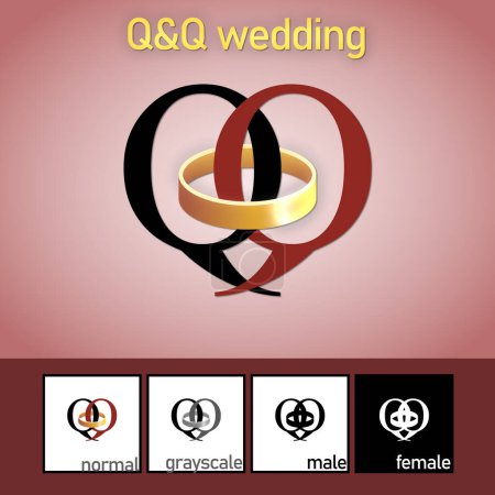 Q y Q carta con el logotipo del anillo de boda. - Vector. Ilustración vectorial
