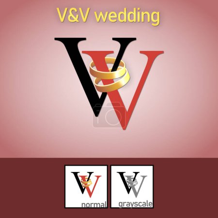 V and V Letter With Wedding Ring Logo. - Vector. Vector illustration