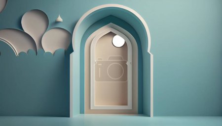 Téléchargez les photos : 3d rendering of a blue mosque with white columns and a window - en image libre de droit