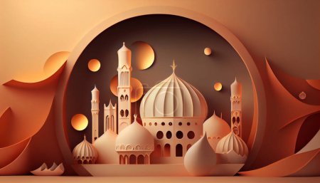 Téléchargez les photos : Ramadan kareem background with mosque and lanterns. vector illustration - en image libre de droit
