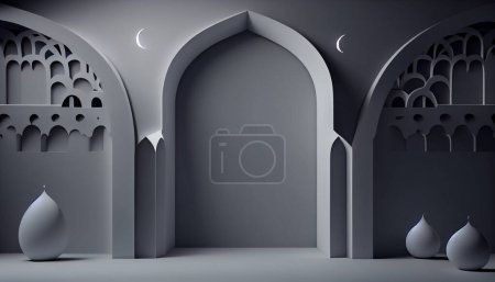 Téléchargez les photos : 3d illustration of a mosque with a white wall - en image libre de droit
