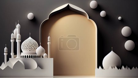 Téléchargez les photos : Ramadan kareem background with white paper cut out of the moon - en image libre de droit