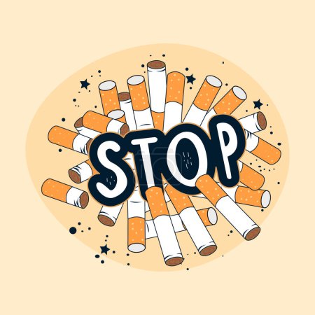 Deja de fumar cigarrillos de dibujos animados. Día Mundial Sin Tabaco. Vamos a destruir el tabaco. Vector.