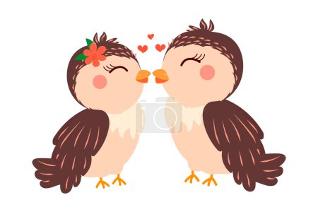 Liebe Vögel. Vektorillustration zweier Vögel mit einem Herz auf weißem Hintergrund. Druck für Postkarte, T-Shirt Design, Poster.