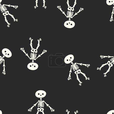 Téléchargez les illustrations : Squelettes mignons fond d'Halloween sans couture. Modèle pour textile, papier peint, emballage, couverture, web, carte, boîte, impression, bannière, céramique - en licence libre de droit