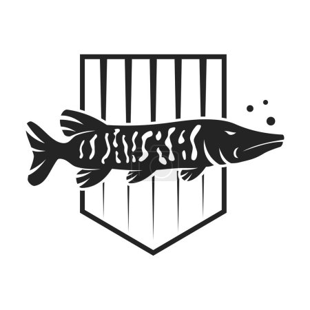 Téléchargez les illustrations : Modèle de logo de poisson maskinongé Isolé. Identité de marque. Icône Graphique vectoriel abstrait - en licence libre de droit