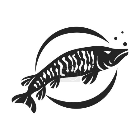 Muskellunge Fisch Logo-Vorlage isoliert. Markenidentität. Abstrakte Vektorgrafik mit Symbolen