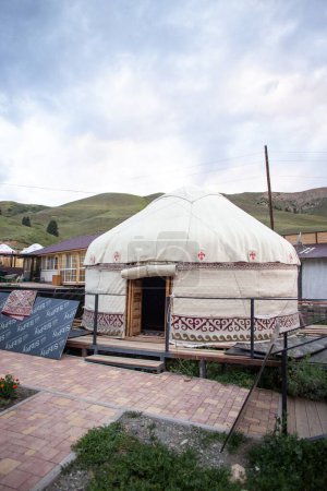 The yurt, a nomadic tent of Central Asia, is round, made of felt or skins, easy to assemble, and portable. Its a traditional dwelling.
