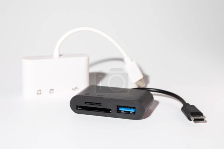 USB-C to USB 3.0 and SDMicroSD Card Reader Adapter. Connect devices to computer. Easily connect USB devices, SD cards, and microSD cards to laptop, tablet, or smartphone. Small and lightweight.