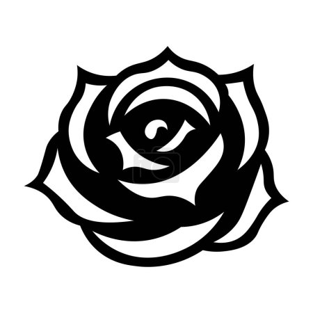 black vector rose icon isolated on white background