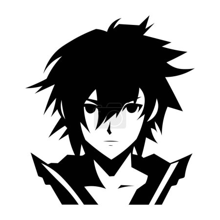 Illustration for Black vector anime boy icon isolated on white background - Royalty Free Image
