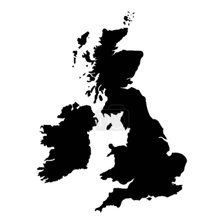 black vector british isles map isolated on white background
