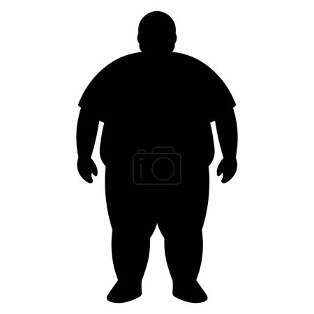 black vector fat man silhouette isolated on white background