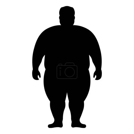 black vector fat man silhouette isolated on white background