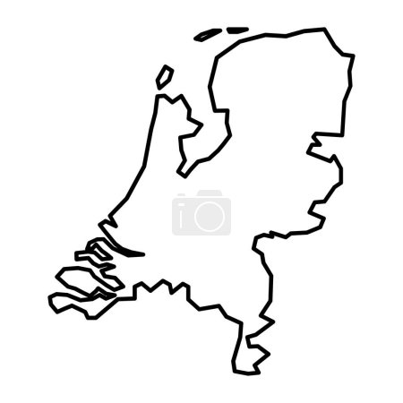 Téléchargez les illustrations : Noir vecteur Pays-Bas contour carte isolé sur fond blanc - en licence libre de droit