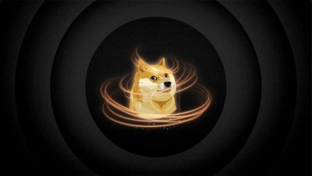 Photo for Dogecoin Doge banner. DOGE coin cryptocurrency concept banner background. - Royalty Free Image