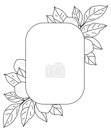 Ilustración de Marco rectángulo vectorial con limón y hojas. Línea de dibujo frutas aislamiento sobre un fondo blanco. - Imagen libre de derechos