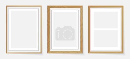 Set of three wooden frames with shadow. Vector mock up with place for design. EPS 10. Stickers 650270418