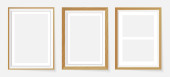 Set of three wooden frames with shadow. Vector mock up with place for design. EPS 10. Stickers #650270418