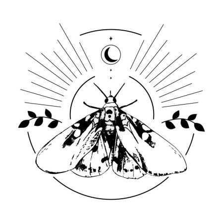 Ilustración de Mariposa negra con estampados en estilo celeste. Esbozo de tatuaje. Ilustración vectorial. - Imagen libre de derechos