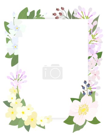 Illustration for Rectangle frame with lilac flowers, periwinkle and berries isolated on a white background. Vector illustration. - Royalty Free Image