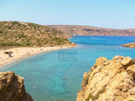 Téléchargez les photos : Plage de Vai, Crète, Grèce : Belle côte sablonneuse avec environnement naturel près de la ville crétoise de Sitia - en image libre de droit