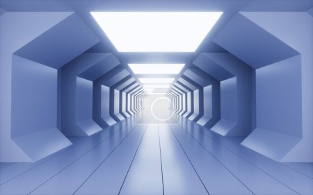 Biały tunel geometryczny, renderowanie 3D. Rysunek cyfrowy.