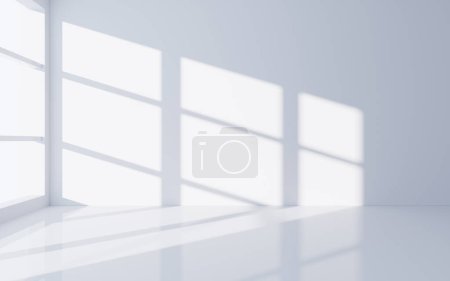 Téléchargez les photos : Chambre blanche vide avec lumière et ombre, scène de géométrie intérieure, rendu 3d. Dessin numérique. - en image libre de droit