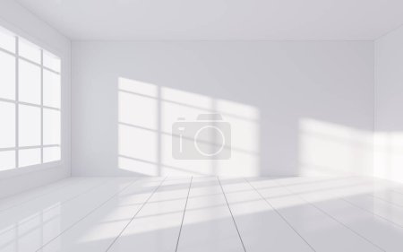 Téléchargez les photos : Chambre blanche vide avec lumière et ombre, scène de géométrie intérieure, rendu 3d. Dessin numérique. - en image libre de droit