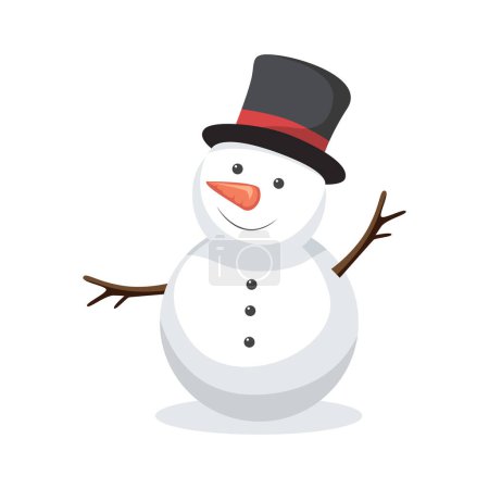 Téléchargez les illustrations : Illustration vectorielle de bonhomme de neige dessin animé isolée sur blanc - en licence libre de droit