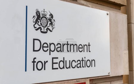 Photo for London. UK- 01.08.2023. The name sign by the entrance to the government Department for Education offices situated in Great Smith Street, Westminster. - Royalty Free Image