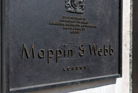 Photo for London. UK- 04.09.2023. The name plate for the Mappin and Webb retail store in Regent Street. A British silver and jewellery company with over 241 years of tradition and history. - Royalty Free Image