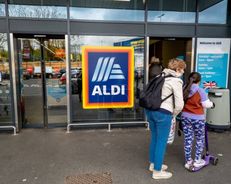 Photo for London. UK- 05.01.2023. The company name sign and logo by the entrance of a branch of Aldi grocery supermarket. - Royalty Free Image