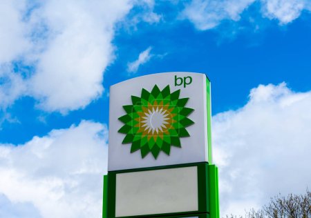 Photo for London. UK- 05.01.2023. The name sign, logo and trademark of the British multinational oil and gas company BP. - Royalty Free Image