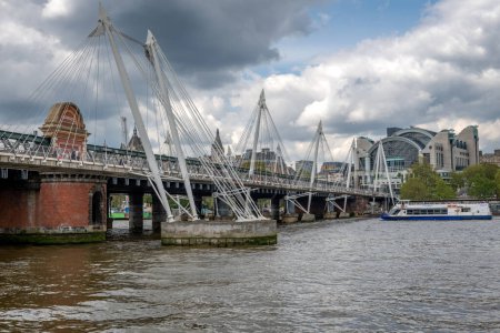 Photo for London. UK- 05.17.2023. The Golden Jubilee Bridges and Hungerford Railway Bridge spanning across the River Thames. - Royalty Free Image