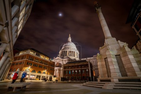 Photo for London. UK- 01.20.2024. A night time view of St. Paul's Cathedral from Paternoster Square. - Royalty Free Image
