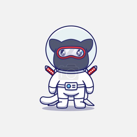 Téléchargez les illustrations : Chat ninja mignon portant une combinaison d'astronaute - en licence libre de droit