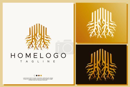 Téléchargez les illustrations : Root home logo design template. Luxury tree home logo design vector. - en licence libre de droit