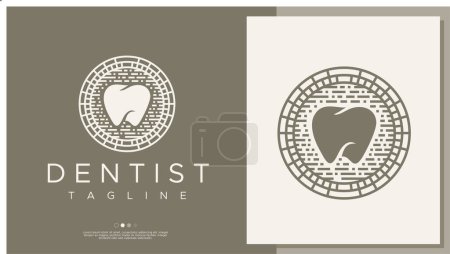 Ilustración de Retro line dental logo design concept. Dental line logo branding vector. - Imagen libre de derechos