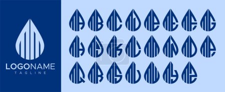 Illustration for Collection of water drop M letter logo design. Droplet M letter logo brand template set. - Royalty Free Image