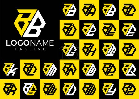 Illustration for Set of hexagon B letter logo design. Modern letter B logo template vector bundle. - Royalty Free Image