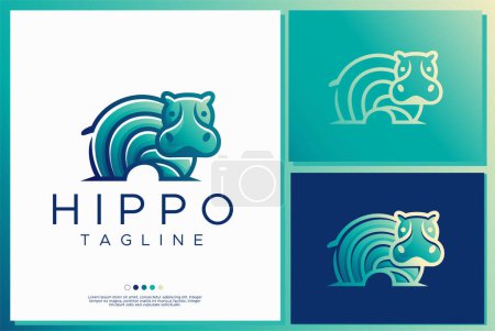 Foto de Colorful hippo logo design template. Hippopotamus mascot logo branding. - Imagen libre de derechos