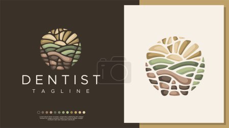 Foto de Circle landscape dental logo design template. Nature tooth logo vector. - Imagen libre de derechos