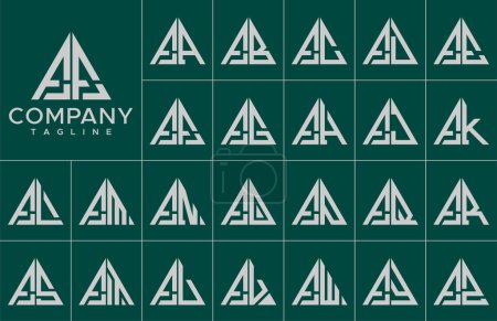 Téléchargez les illustrations : Modern triangle letter F logo design template set. Simple line F initial logo brand - en licence libre de droit