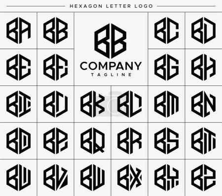 Téléchargez les illustrations : Modern hexagon B letter logo design vector set. Hexagonal BB B logo graphic template. - en licence libre de droit