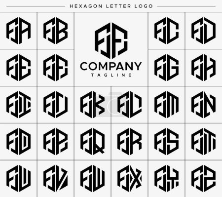 Téléchargez les illustrations : Modern hexagon F letter logo design vector set. Hexagonal FF F logo graphic template. - en licence libre de droit